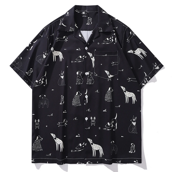 قميص رجالي برسومات كلاب مضحكة، قمصان هاواي