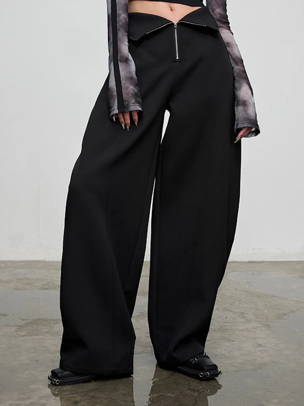 بنطلون نسائي فضفاض غير رسمي بخصر عالٍ وواسع الساق