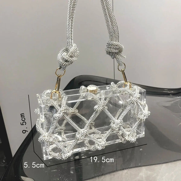 حقيبه نسائيه  سهرة مصنوعة يدويًا من أحجار الراين الفضية