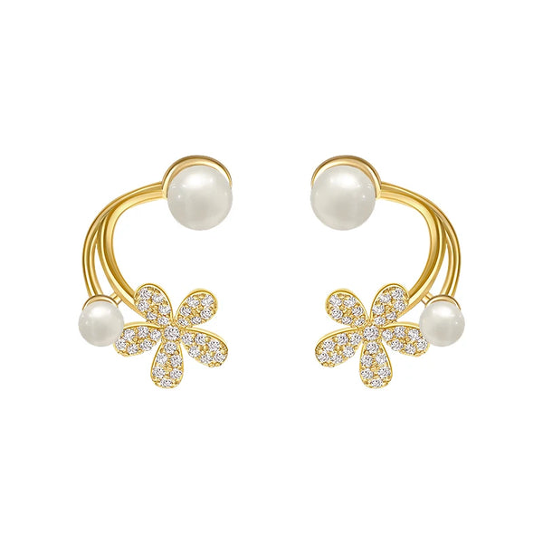 اقراط نسائية لؤلؤ شكل زهرة انيقه رائعه