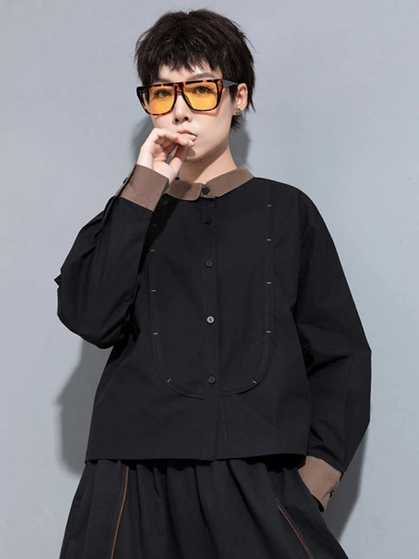 بلوزة نسائيه سوداء اللون بطية صدر طويلة الأكمام ، قميص فضفاض ، حجم كبير